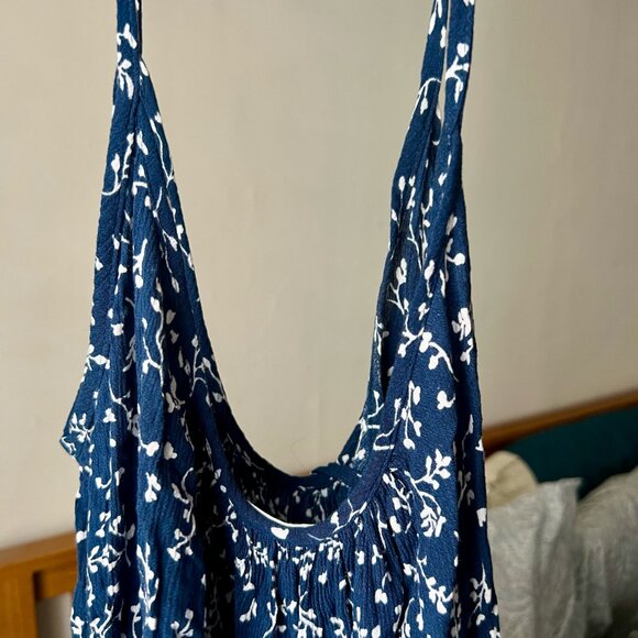 H&M Midi Dress Navy Blue with White Floral Pattern - Picture 5 of 6